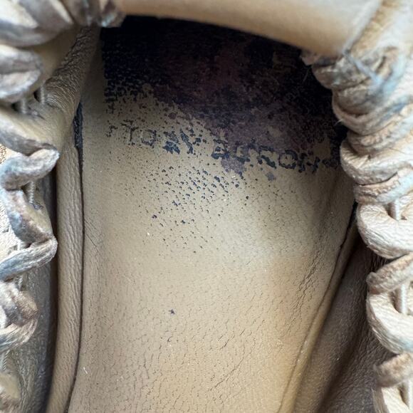 Tory Burch Reese Tan Leather Stretch Tassel Slip On Logo Ballet Flats Size 6 - Picture 7 of 8